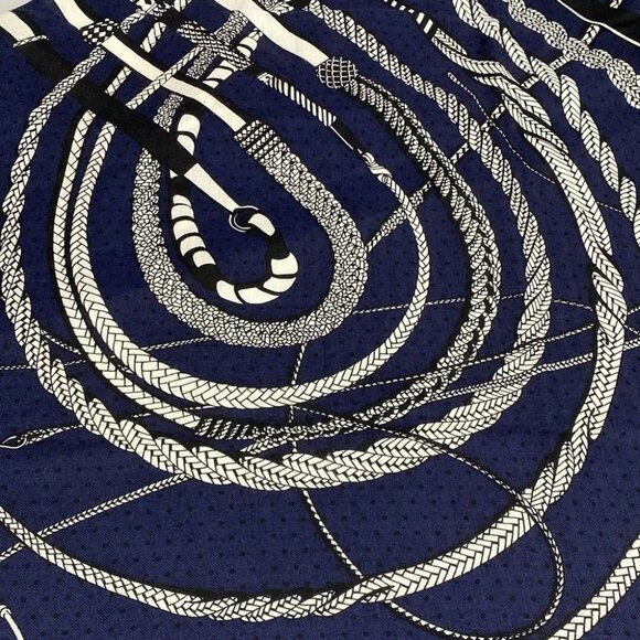 HERMES Chale Carres Navy Black White Cashmere Silk - Scarf - Picture 4 of 7